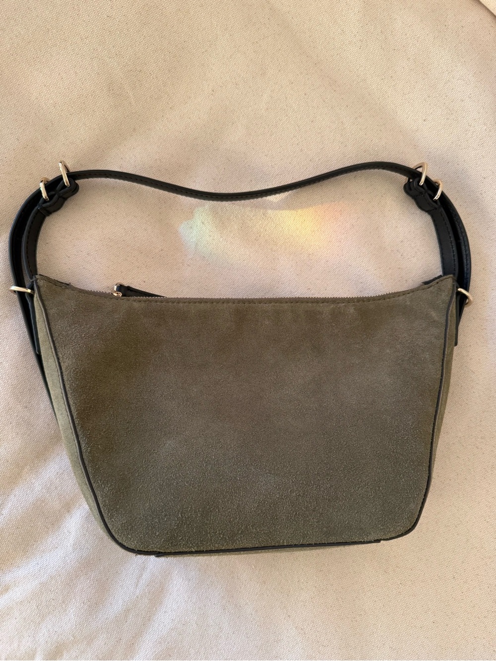 Madewell Olive Suede Shoulder Bag with Black Strap